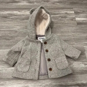 Old navy infant Pea Coat Size 0-3 months Gray lined hood‎